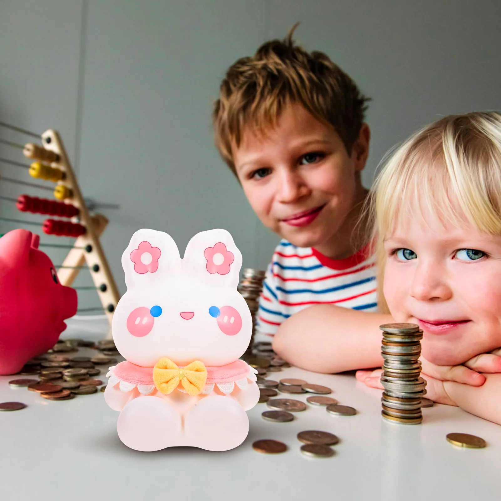 

Piggy Bank Rabbit Bunny Coin Container Money Pot Pink Cloth Saving