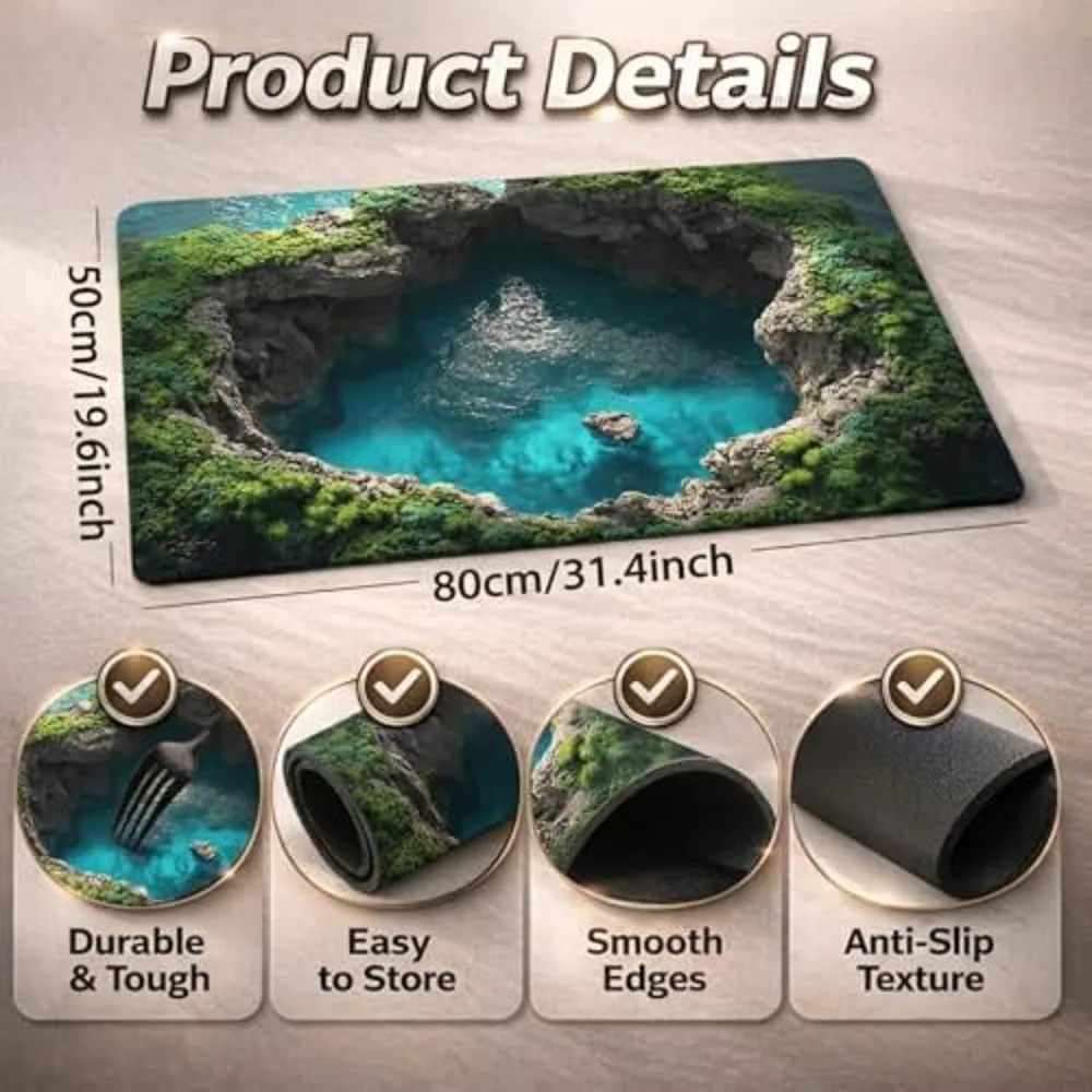 3D Optical Illusion Bath Mat, Diatomaceous Earth Bathroom Mat with Non-Slip Rubber Backing, Super Absorbent Quick Dry Floor Mat