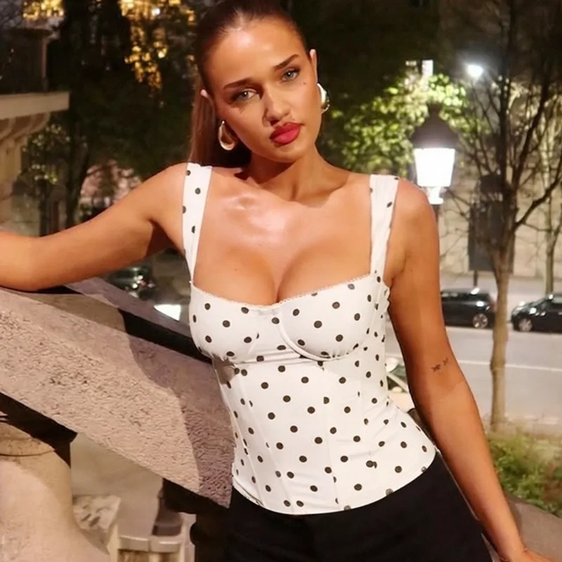 

Tuularose Summer Polka Dot Camisole Women's Sexy Sleeveless Printed Backless Bodycon Tops New Hot Girls Party Women's T-Shirts