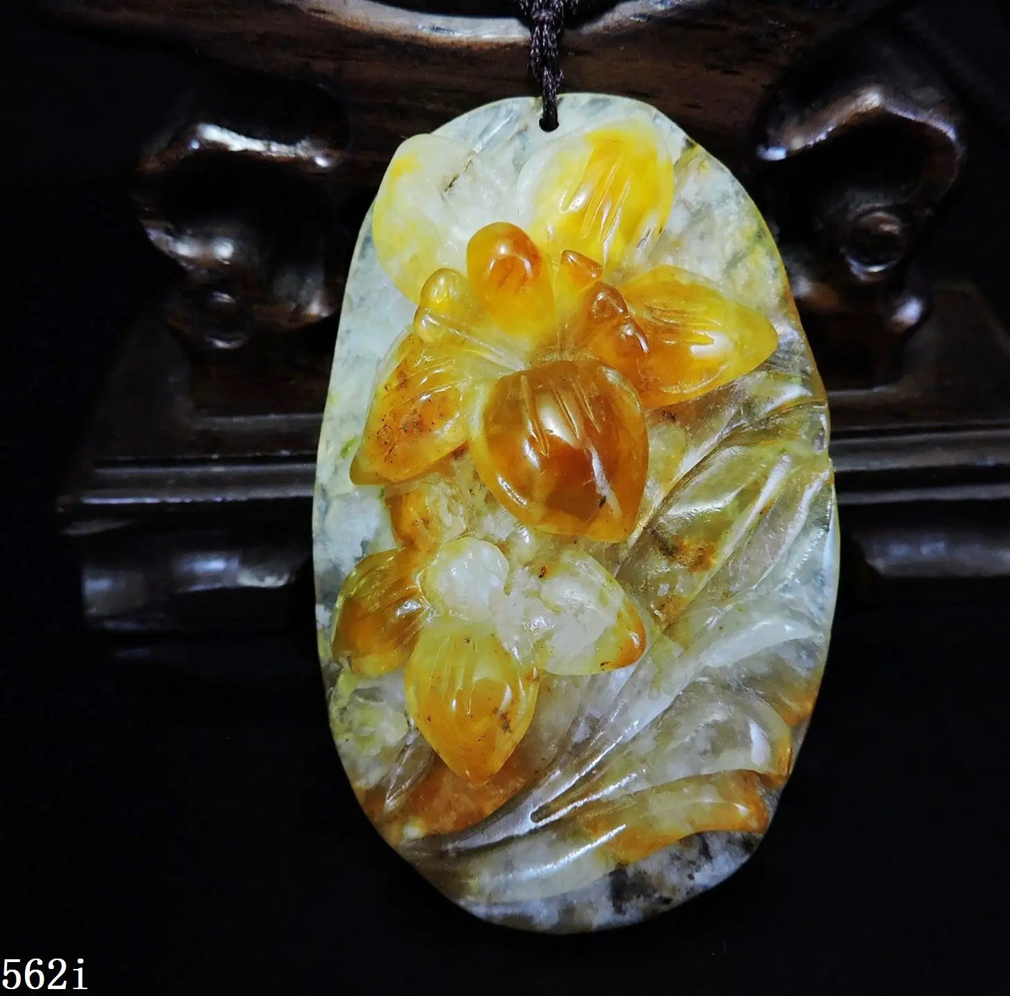 

Jade Jewelry Natural Jade Pendant Necklace Hand-Carved orchid flower Jadeite Necklace Pendant Gift No Treatment 562i