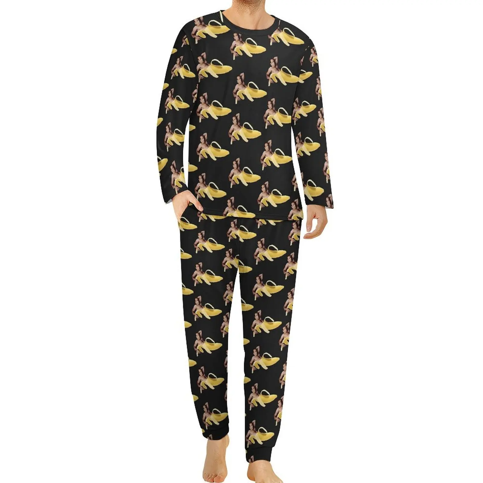 Nicolas Cage Banana Funny Pajamas Daily  Home Sleepwear Men 2 Pieces Graphic Long Sleeve Cute Oversize Pajamas Set