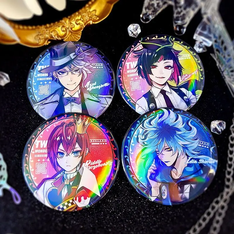 

Disney Twisted-Wonderland Badge Riddle Rosehearts Jack Howl Anime Peripheral Cute Creativity Laser Rainbow Film Tinplate Badge