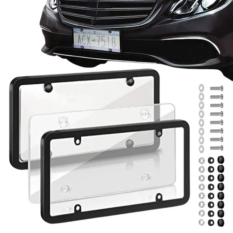 License Plate Frames 2 PCS ABS License Plate Holder For US Car License Plate Covers Rust-Proof Rattle-Proof Weather-Proof