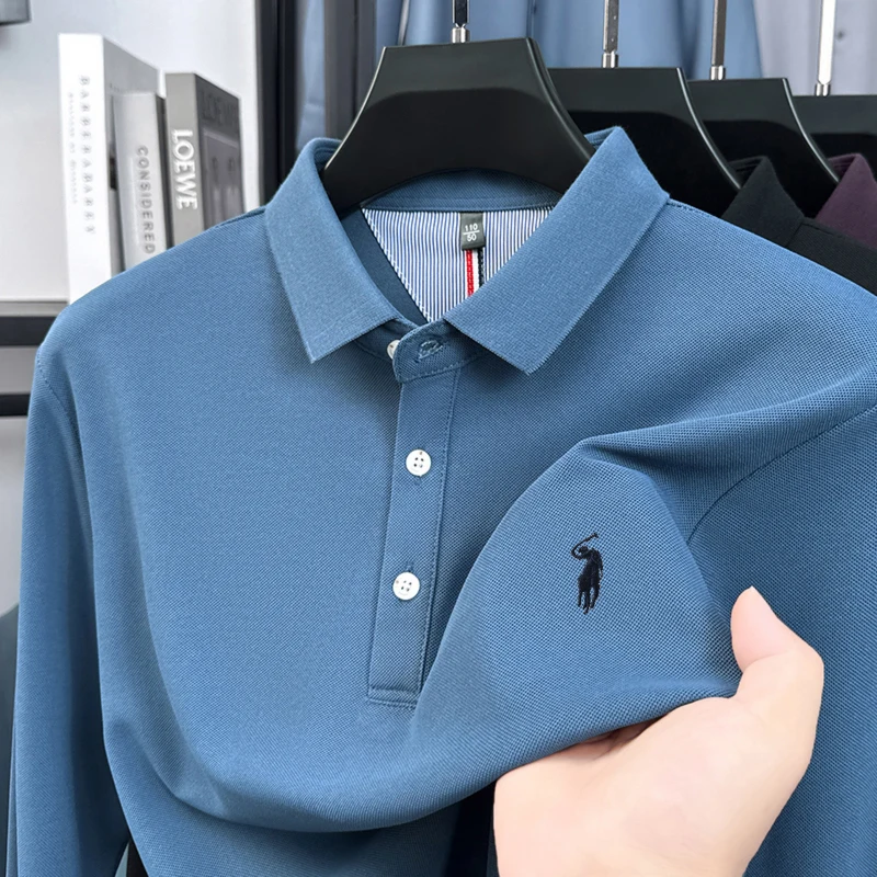 100% cotton high-end brand long sleeve polo shirt new Paul pony embroidery luxury comfort men's business leisure lapel T-shirt