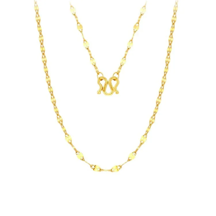 Real 999 Pure Gold Lip Chain Necklace For Women Au999 Solid Yellow Gold Clavicle Chain Fine Jewelry Gift Wife  Anniversary 