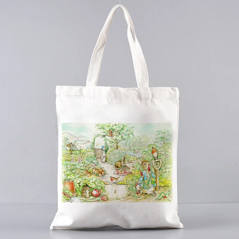 Peter Canvas Bag Rabbit Family Casual Tote Bag Reusable Shopping Bag Outdoor Beach Casual  Bag Supermarket Bag