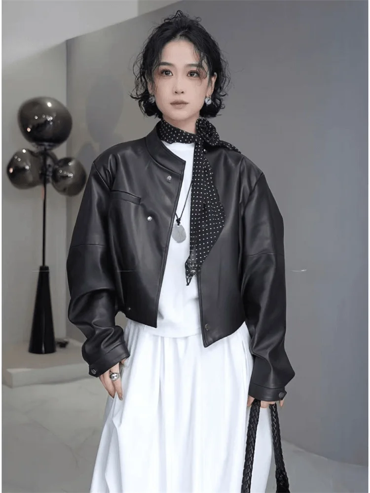 クールシックな女性のレザージャケット韓国 Sle 非対称ボタン春 2026 新しい小さいサイズ Ele Jaet Sli アウター