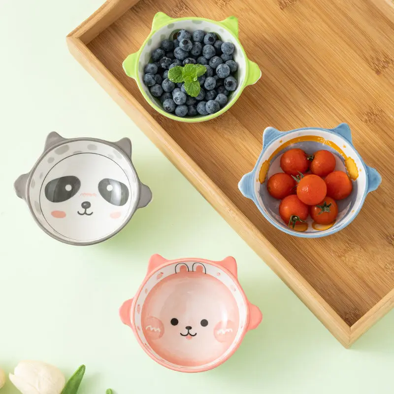 Ceramic Cartoon Underglaze Colored Bowl Home Children's Dish Hot Pot Dipping Oil Dish Super Cute Creative Cute Seasoning Bowl