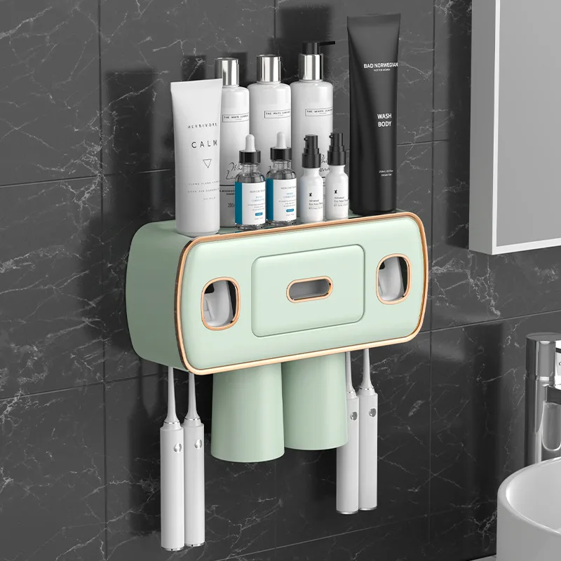 Magnetic Adsorption Inverted Toothbrush Holder Automatic Toothpaste Squeezer Dispenser Storage Rack Bathroom Accessories Home