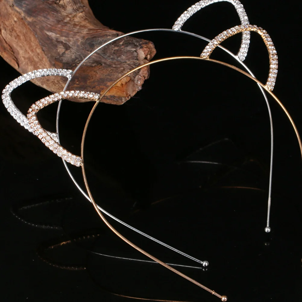 

2Pcs Cat Ear Rhinestones Hairband Alloy Lovely Headband Cosplay Party Girl Hair Accessory Animal Ear Hair Decoration