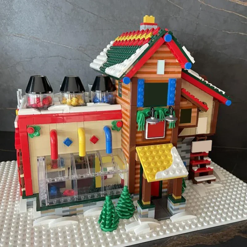 christmas theme holiday season house bricks santa xmas noel cottage blocks natale cabin winter village church moc building set