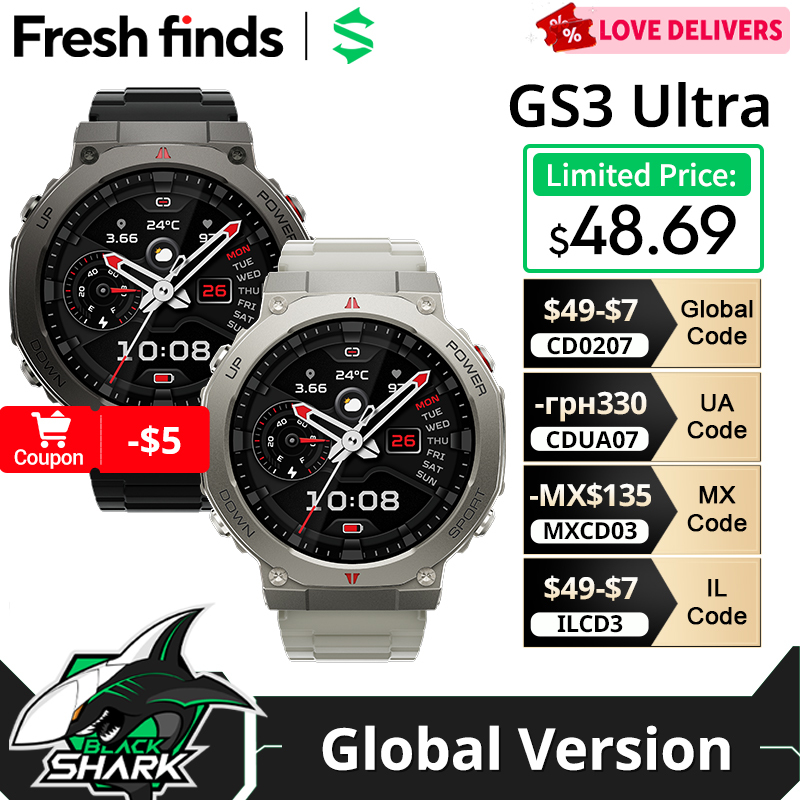  New BlackShark GS3 Ultra Smartwatch Equipped with dual-frequency GPS Barometer 5ATM &IP69K Water Resistant men's watch 