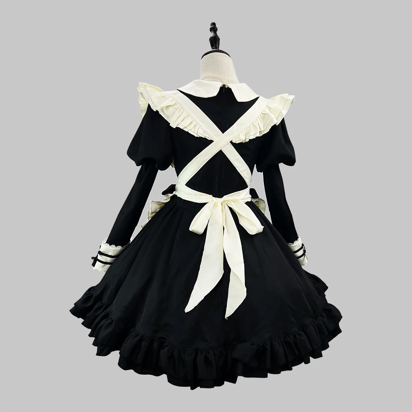 القوطية لوليتا فستان أسود اللون فستان النمط الياباني الدانتيل خادمة الزي مقهى لطيف الحلو خادمة هالوين ازياء للفتيات