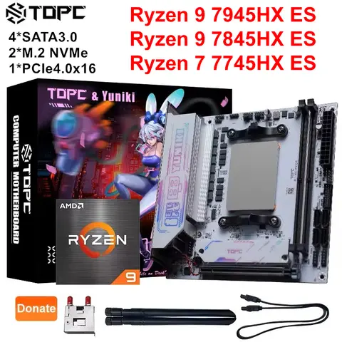 Carte mère de jeu AMD Mini-ITX NAS, Ryzen 9 7945HX ES / 7845HX ES / R7 7745HX ES, 2xM.2 NVMe, 4xSATA PCIe4.0 x16 PC serveur domestique
