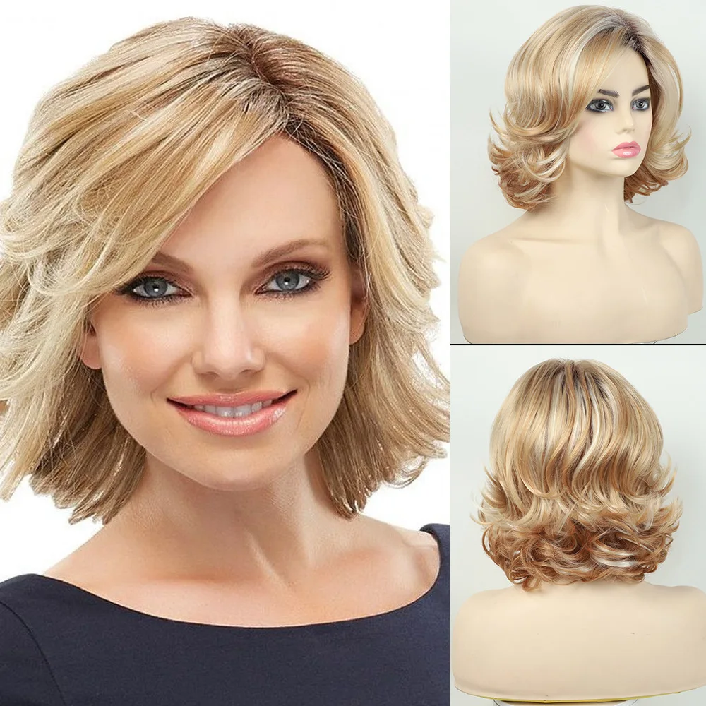 

European and American new wig female black gradual change blond wig short curly hair chemical fiber headgear high temperature si