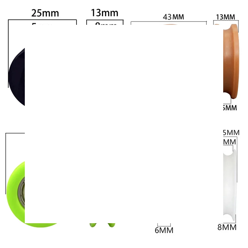 U-الأخدود النايلون بكرة مستديرة الكرة تحمل عجلات تستخدم ل نافذة الباب دش بكرة درج انزلاق الباب قطر 23-43 مللي متر
