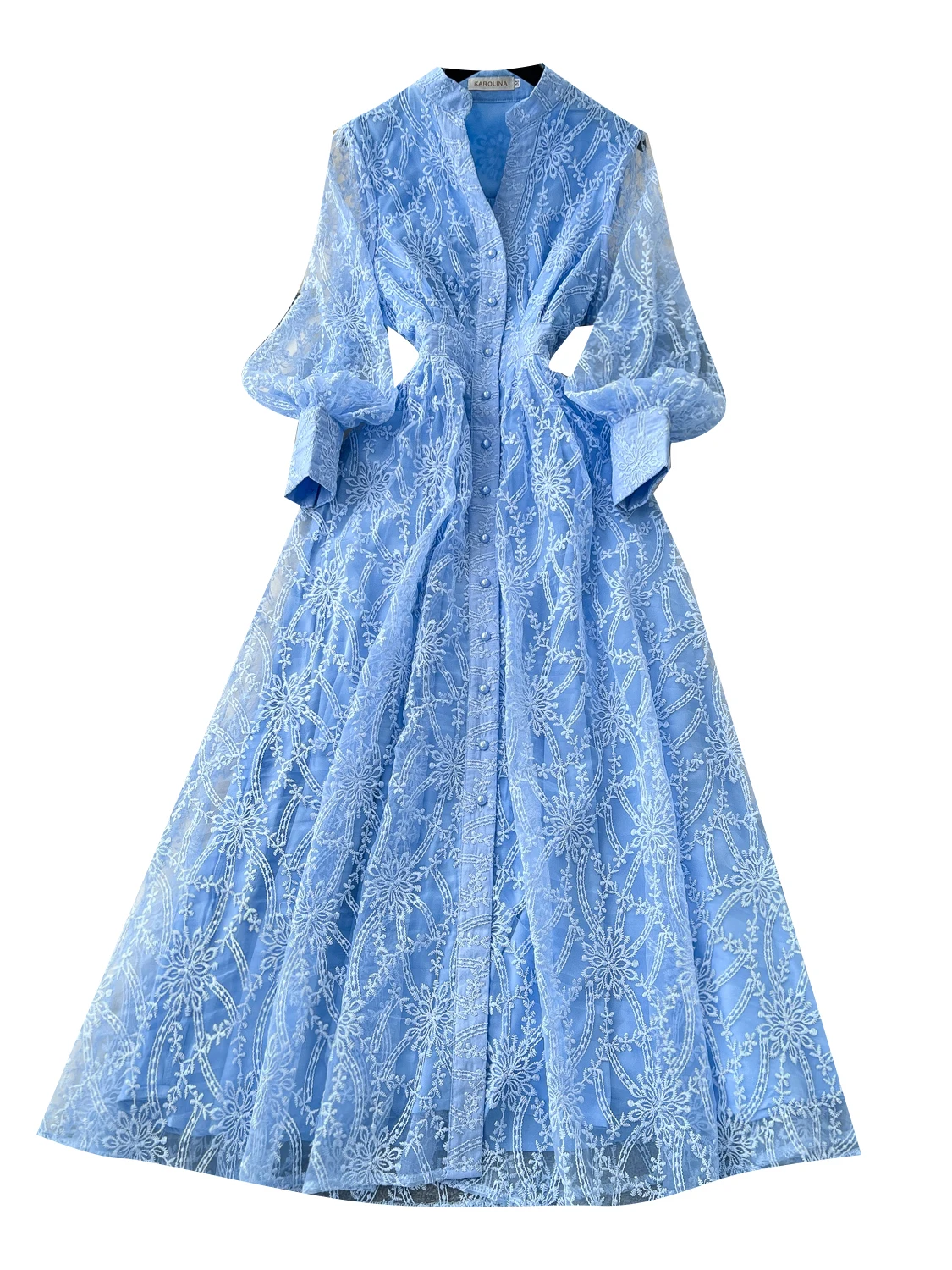 Vestido Retro E F 2025 Novo de Alta Qualidade com Gola Alta, Botão Único, Cintura Ajustável e Saia Longa de Tul...