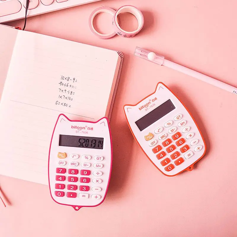 Portable Calculator Cute Cat Handheld Calculator for Students, Battery Power Electronic Calculator with 12-digit LED Display