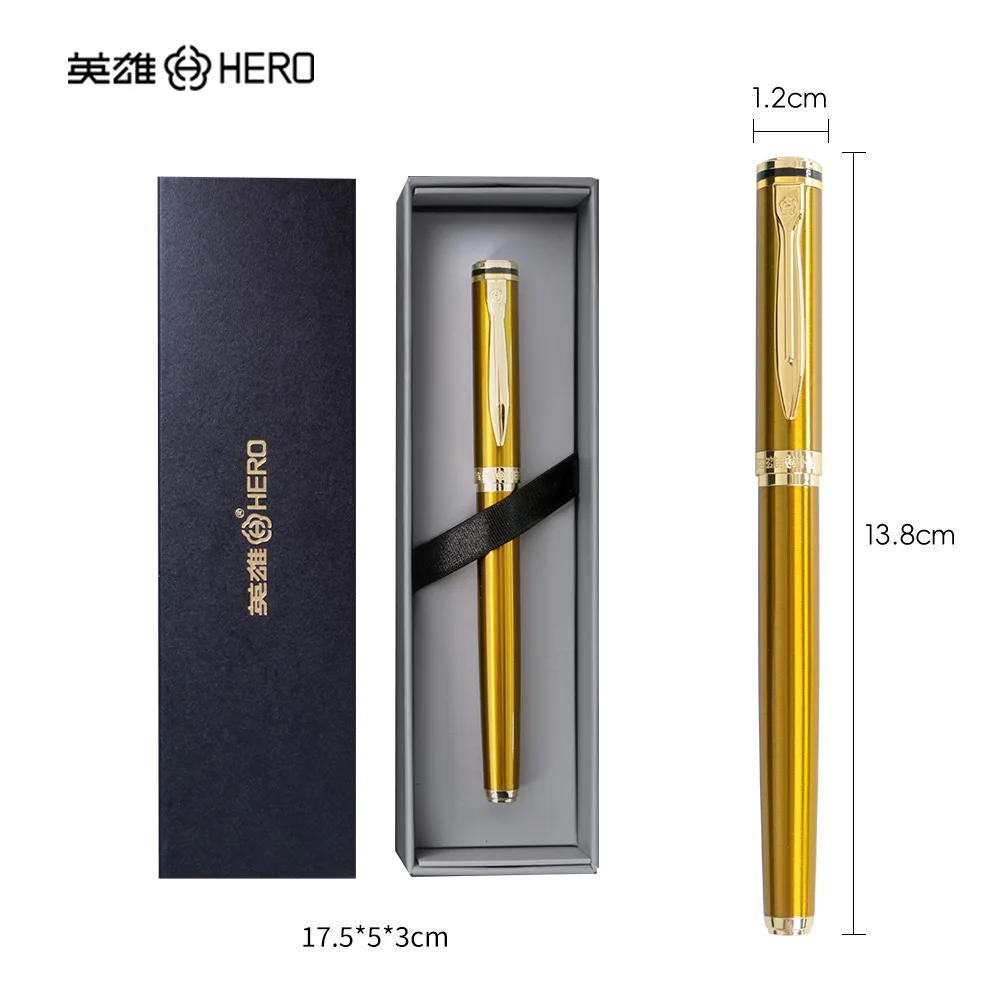 Mustard Gold HERO 6177 Fountain Pen All Metal Piano Lacquer Iridium Nib Dual Use Ink System Smooth Writing Elegant Business Si