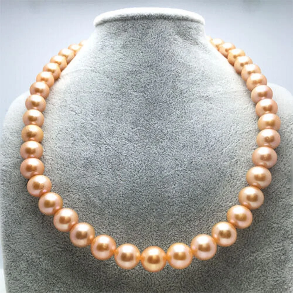 

18 "Natural Round AAAA 9-10mm Pink South Sea Pearl Necklace with 14k Gold Buckle 18inch-36inch