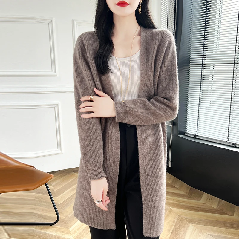 Loose Cardigans  100% Wool Knitted 2024 Autunmn/Winter Cashmere Sweaters Women Ladies Jumpers Warm Clothes