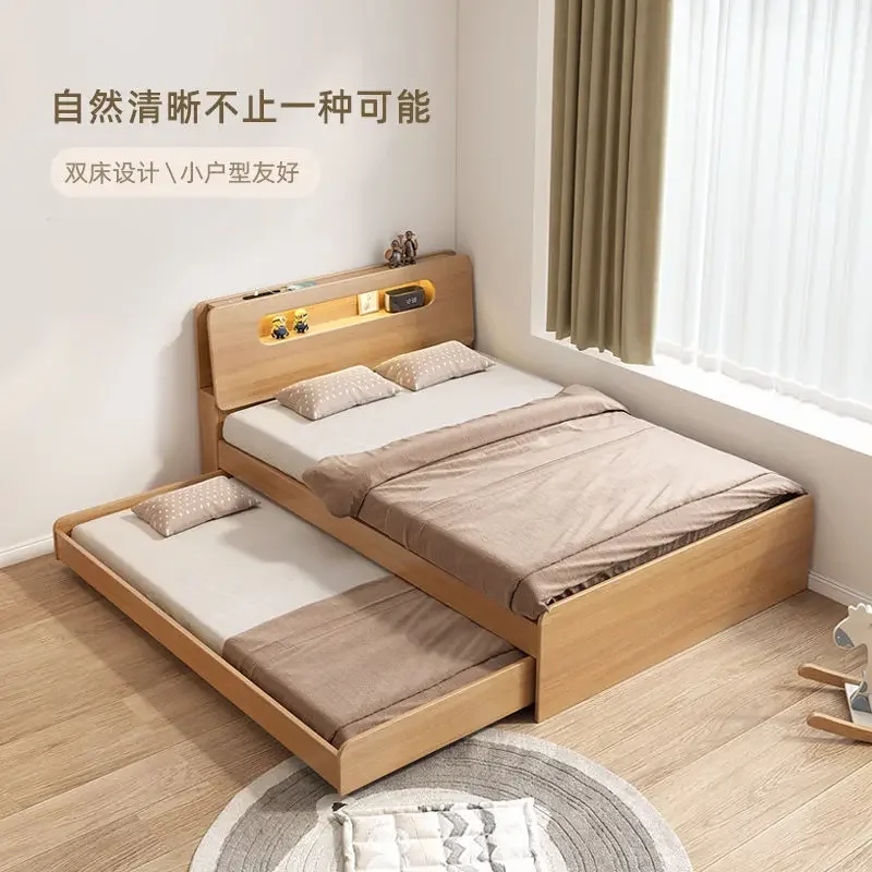 Log color storage bed Mother and child bed 1 meter 1.5 meters Trailer Small apartment high boxbed Doublebed Tatami bedboard t