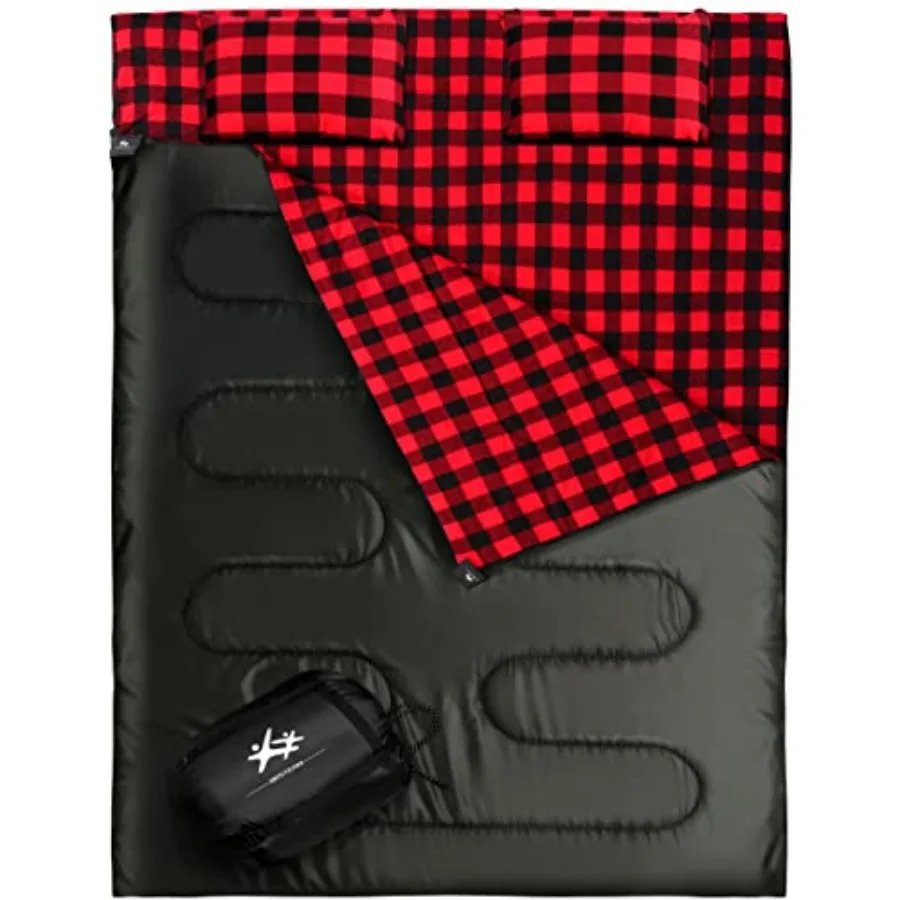 

Double Sleeping Bag Flannel for Adults,Queen Size for 2 Person with 2 Pillows, Warm and Cold Weather Sleeping Bag for Camping,