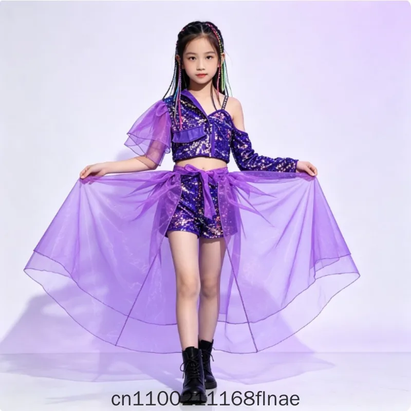 Girl Street Dance Performance Fashion Dress Model Purple Suit Children's Jazz Dance Girl Dance Performance Fashion Dress