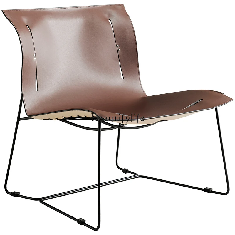 

Italian minimalist single sofa chair designer Italian light luxury saddle leather single chair