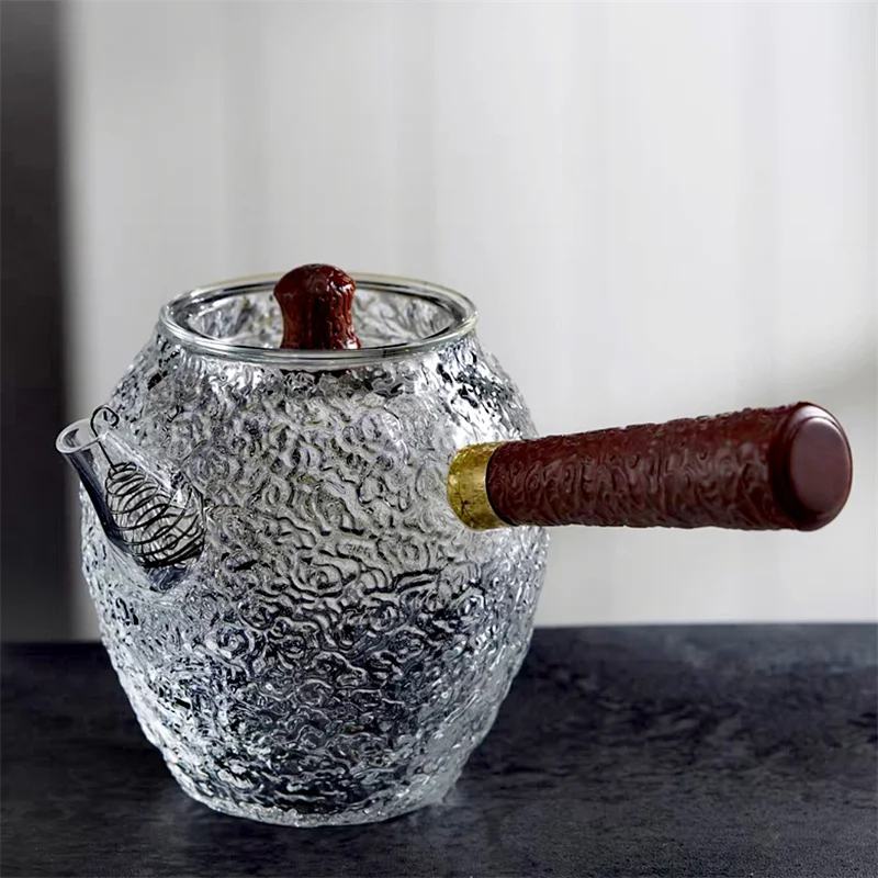 

Japanese 200ml Hammer Pattern Heat-resistant Side Handle Glass Teapot Brewed Green Flower Tea Pot Kung Fu Tea Set Tea Maker