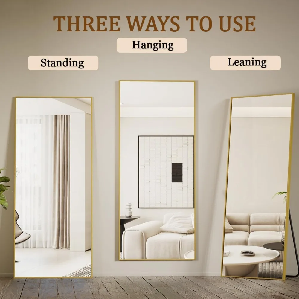 전체 길이 알루미늄 프레임 거울, 71x26인치 높이, 독립형 또는 벽걸이형, 전신 거울 및 홈데코에 적합