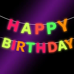 Neon Happy Birthday Banner Blacklight Party Supplies Glow in the Dark Birthday Banner Black Light Reactive UV Party Accessories