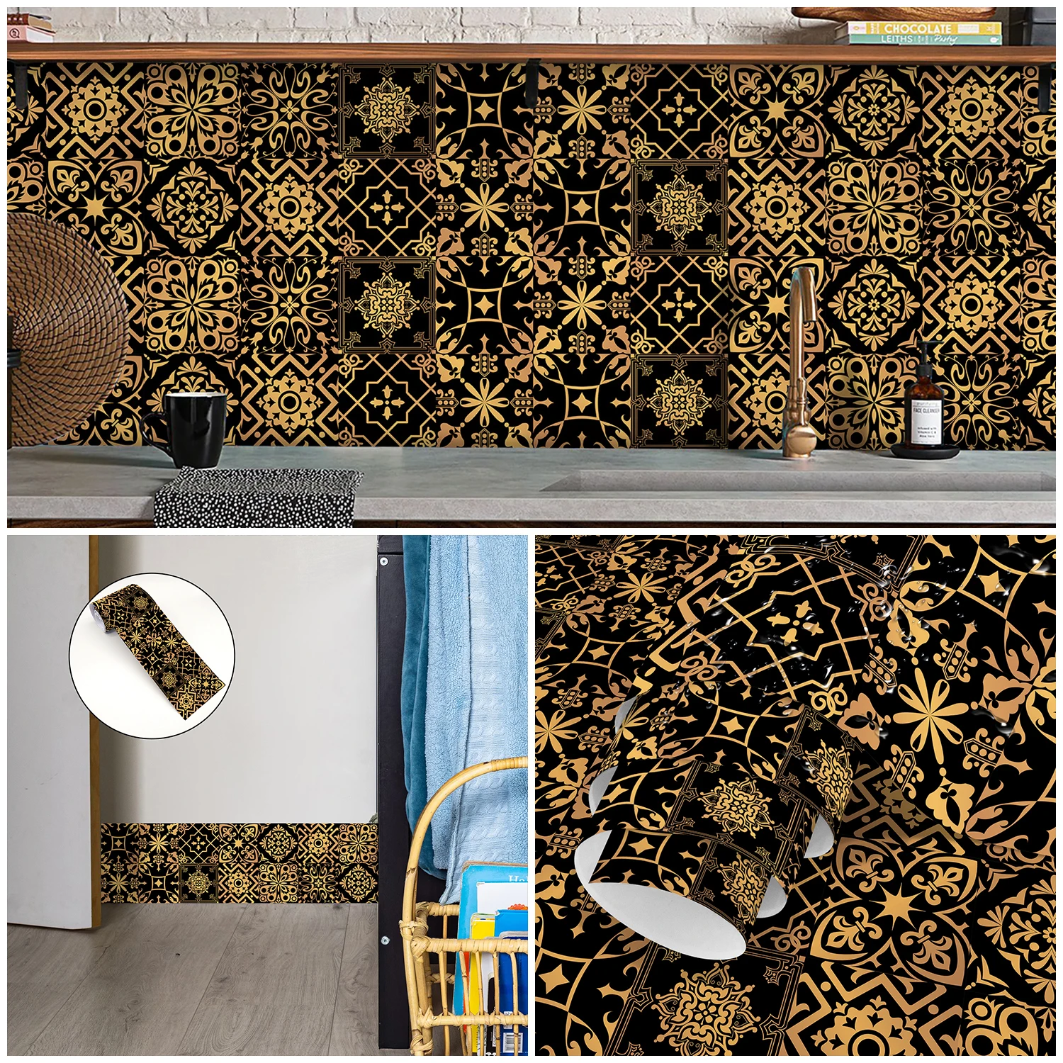 Moroccan Style Ceramic Tile Wall Sticker Kitchen Backsplash Cabinet Waistline Skirting Strip Home Decor Peel & Stick Wall Decals