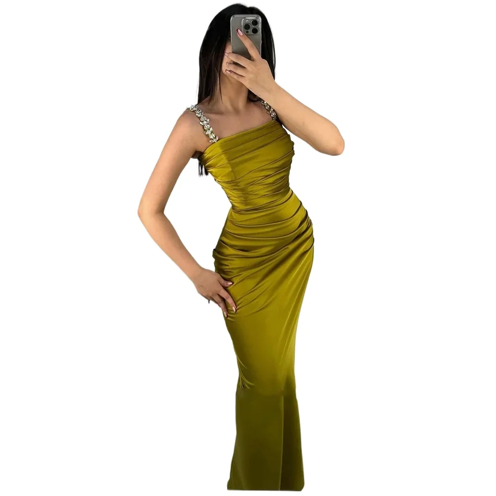 Robe de bal sirène en perles, robe de soirée, bretelles Spaghetti, personnalisée