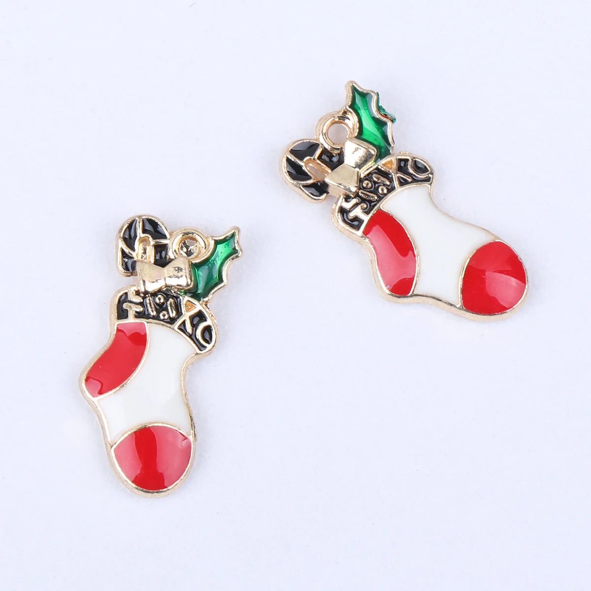 

10 Pcs Christmas Stocking Ornaments Enamel Charms Making Supplies Bracelet Earrings Bell Pendant Holiday