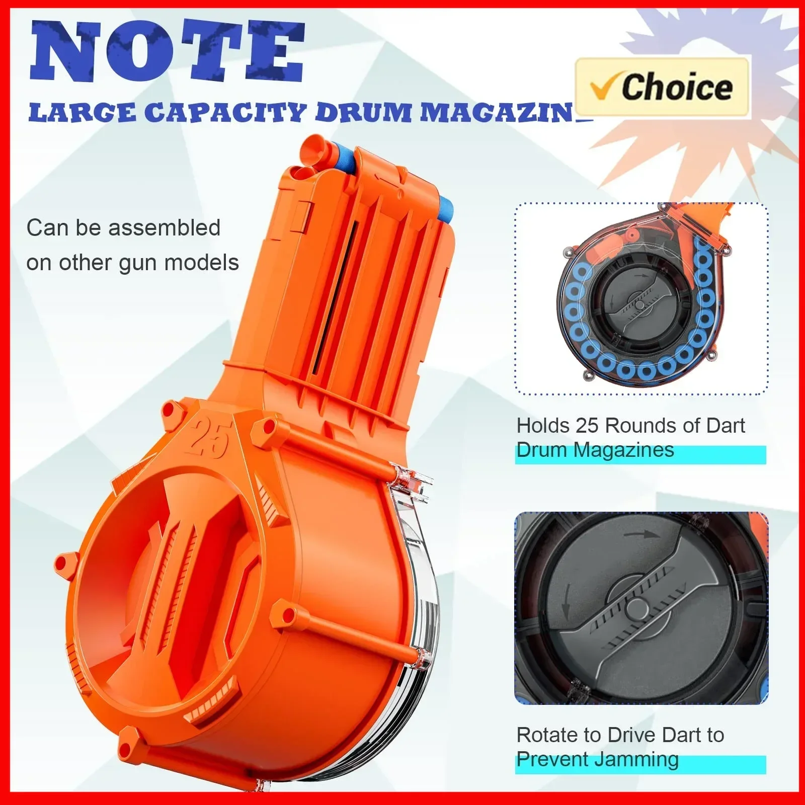 

Toy Blaster 25-Shot Drum Magazine - Durable Soft Dart Clip Accessory Zuiyouhui