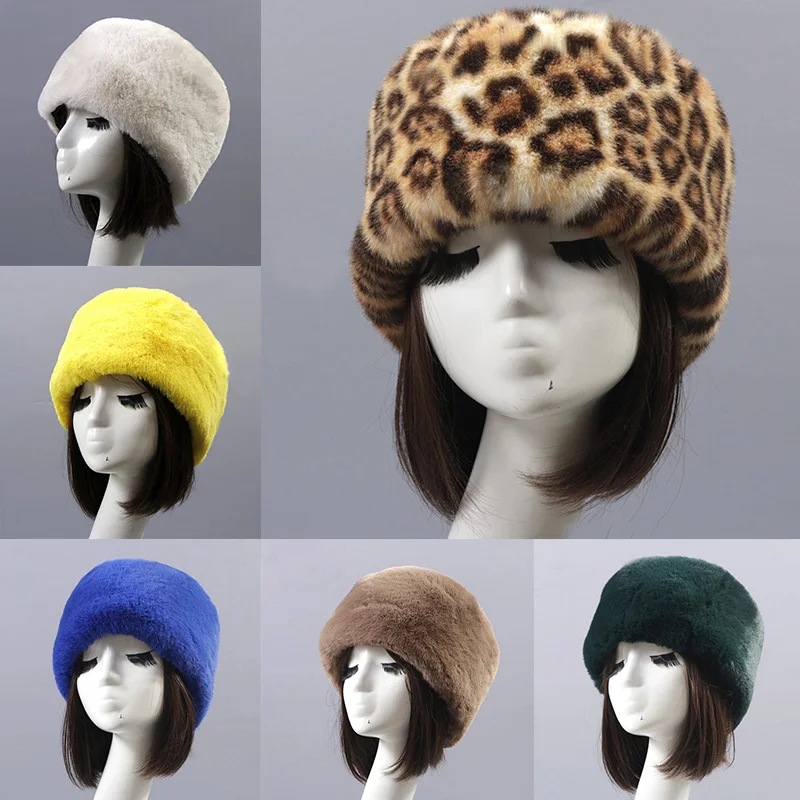 Chapeaux à oreillettes de ski doux pour femmes, fausse fourrure de lapin, style cosaque russe, bonnet plat rond chaud, équipement de sauna féminin, mode d'hiver