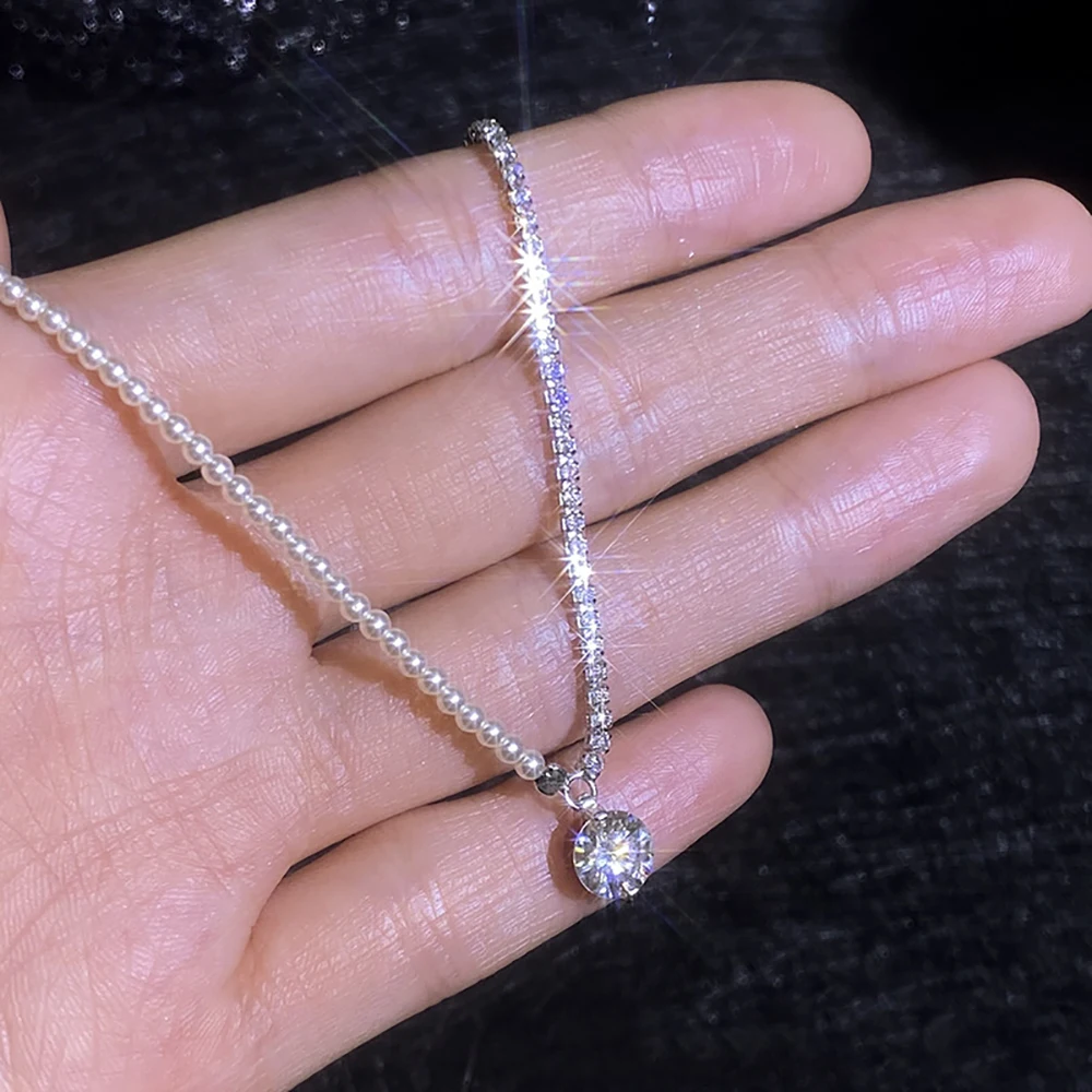 

Serenity 1ct Moissanite Pendant Necklace for Women 100% S925 Sterling Silver Pearl Chain Lab Diamond Necklace Fine Jewelry GRA