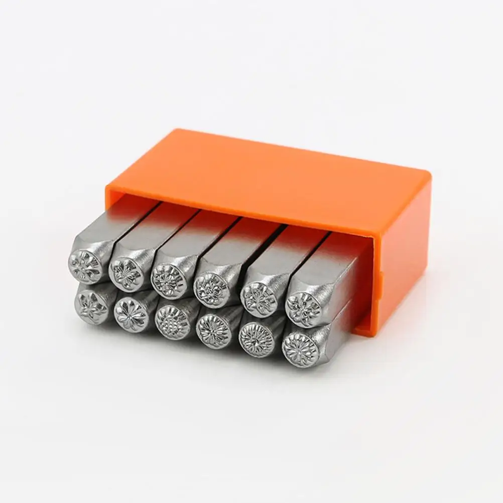 12pcs Flower Pattern Metal Stamping Kit Steel Stamps for Jewelry Making Tin Plastic DIY Craft Supplies