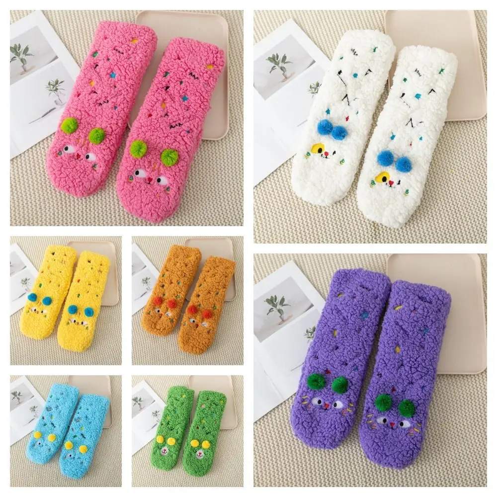 Kawaii Cartoon Thick Thermal Socks Mid Tube Plush Thickened Floor Socks Fluffy Hosiery Fleece Sock Women Home