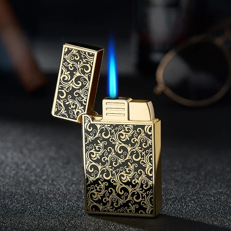 OB ветрозащитная зажигалка с синим пламенем, открытая крышка, пианино, металлическая бутановая зажигалка, реактивная многофункциональная зажигалка, подарки для курения