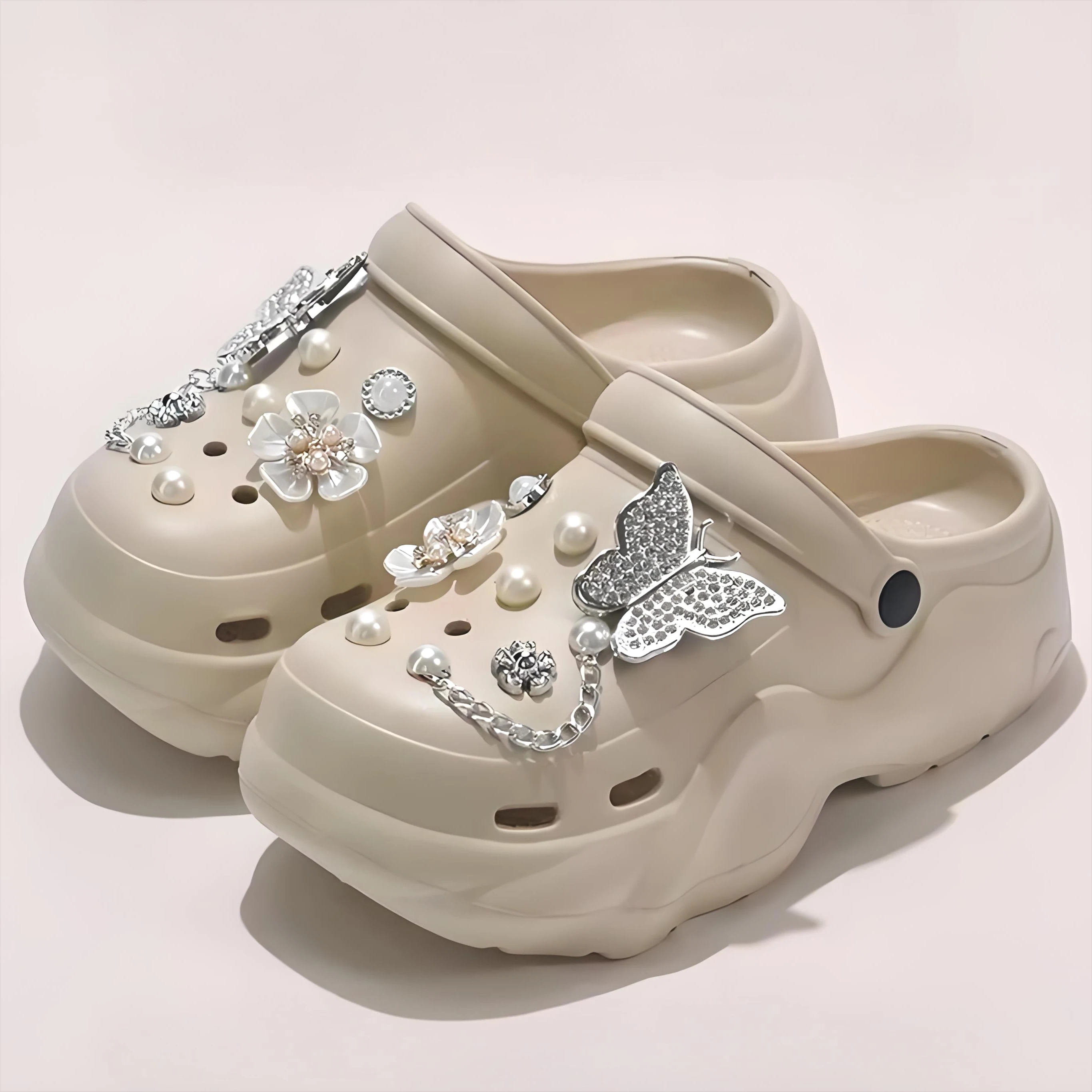 Women DIY Silver Chains Fashion Bear Decor Clogs Summer Sping Autumn Beach Sandals Cave Hole Garden Shoes For Students Girls New image 5