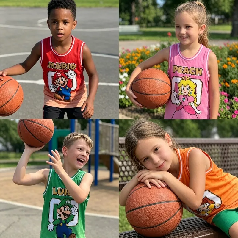 Kids Super Mario Jersey Sleeveless Tank Top Cartoon Vest Summer Sportswear Children Anime Game Print Shirt Casual Sports Uniform