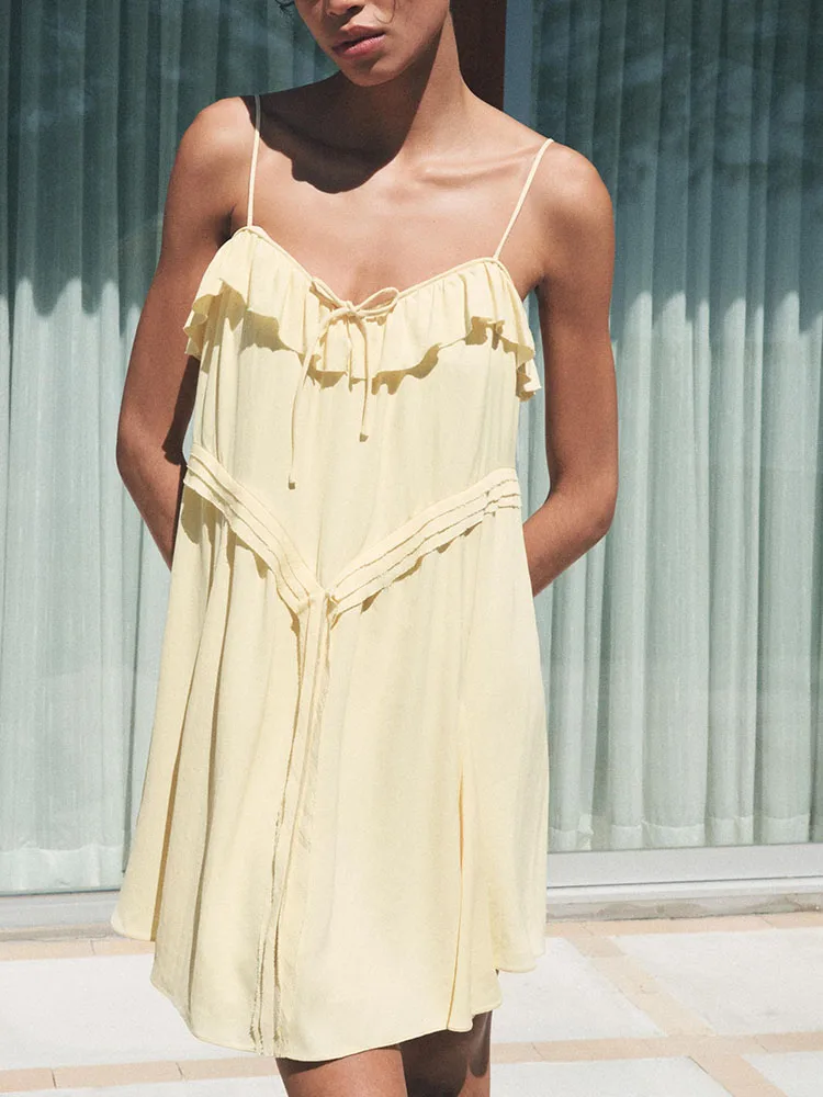 Sexy Strapl Layered Decorated ort Dr Women's New Arrival Summer A-Line Midi Dr  Color Casual Faion Dr