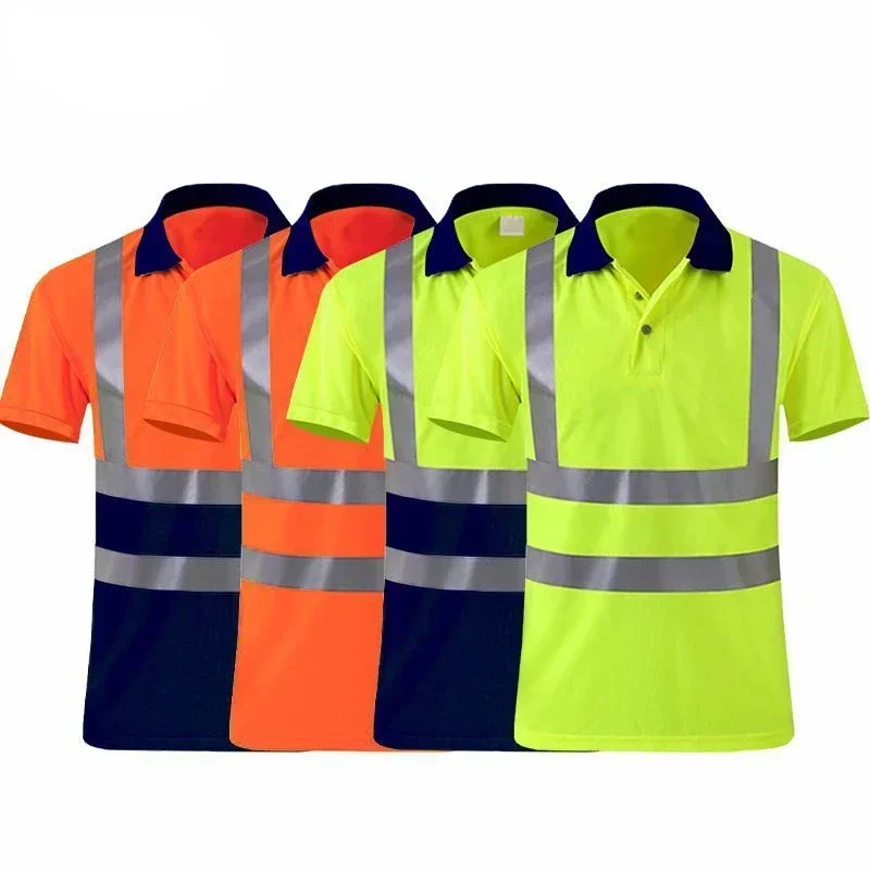 Camisas de alta visibilidade para trabalho manga curta respirável dois tons workwear polo uniforme reflexivo camiseta para homem construção