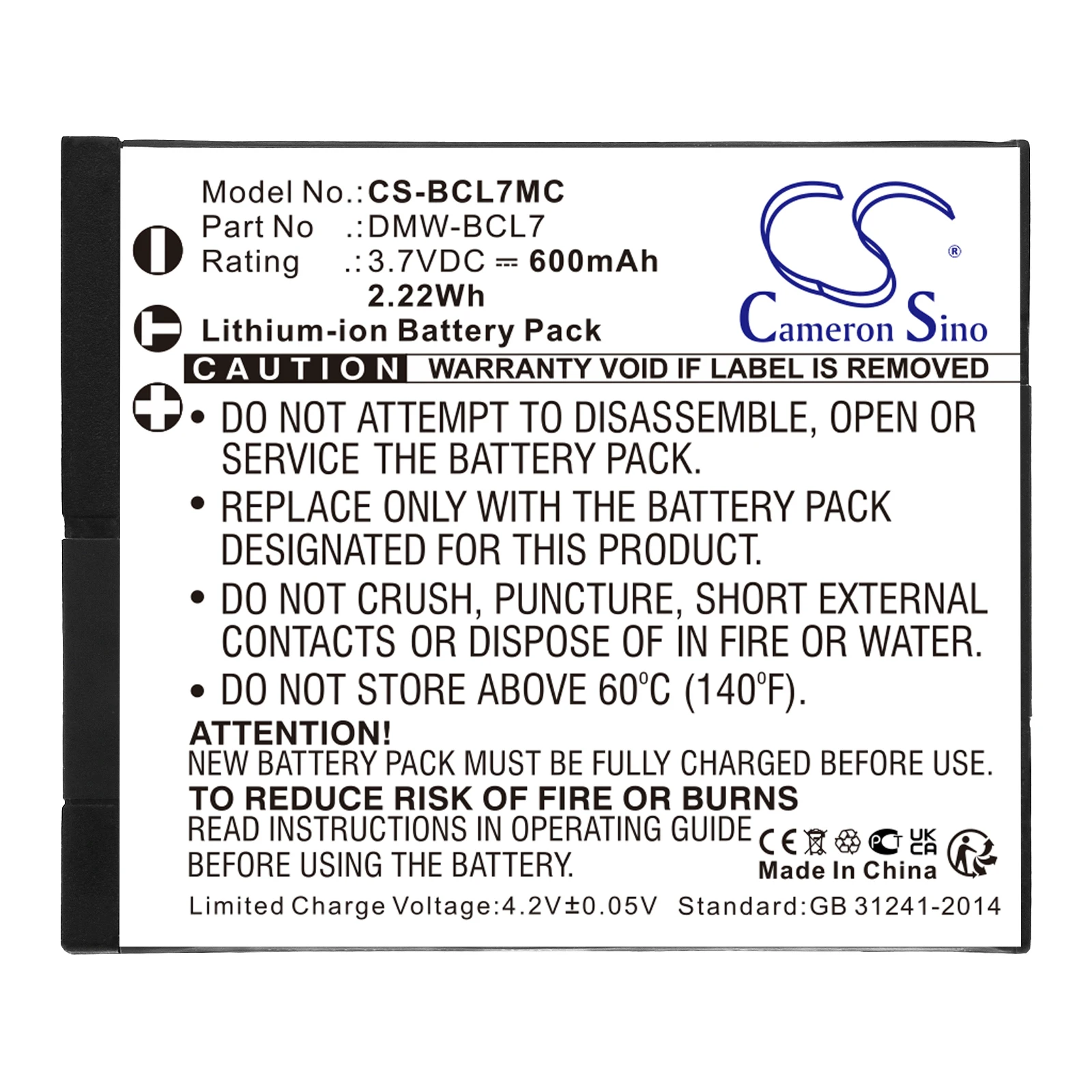 Battery for Panasonic Lumix DMC-F5,Lumix DMC-F5K,Lumix DMC-FH10,Lumix DMC-FH10P,Lumix DMC-SZ3,Lumix DMC-SZ3V (600mAh) 3.7V