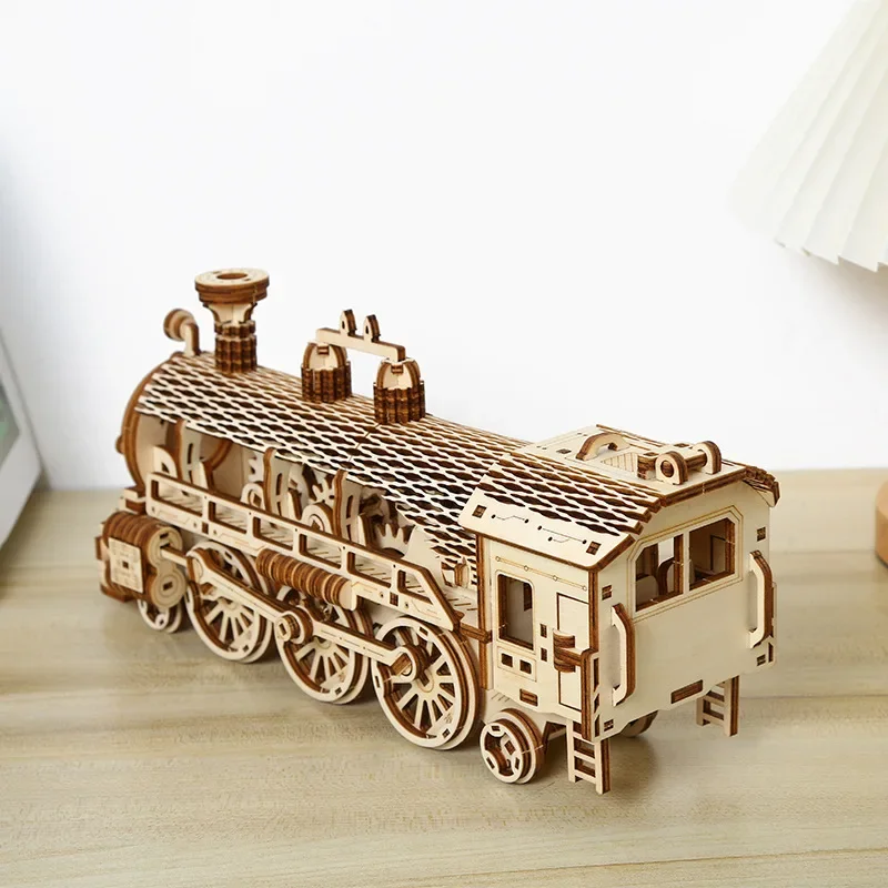 3d Puzzle Wood Gear Steam Train Model Building Wood Kits DIY Assembly Jigsaw Toy Gift for Kids Adults Collection