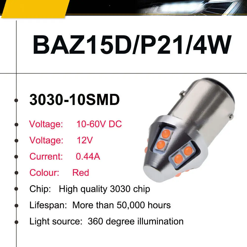 10-60V BA15D 1142 BAZ15D P21/4W 1156 BA15S P21W BAU15S PY21W T20 7440 21/5W LED Turm Signal Light Brake Lamp 2600Lm