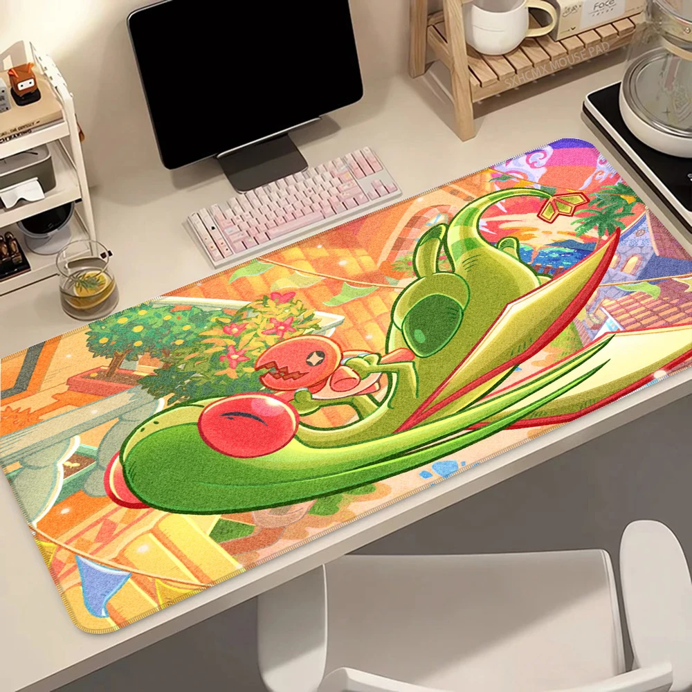 Großes Mauspad, rutschfeste Schreibtischunterlage, genähte P-Pokemon Flygon-Kanten, Gaming-Mauspad für PC, Laptop, Computer, Büro, Zuhause, Tischdekoration
