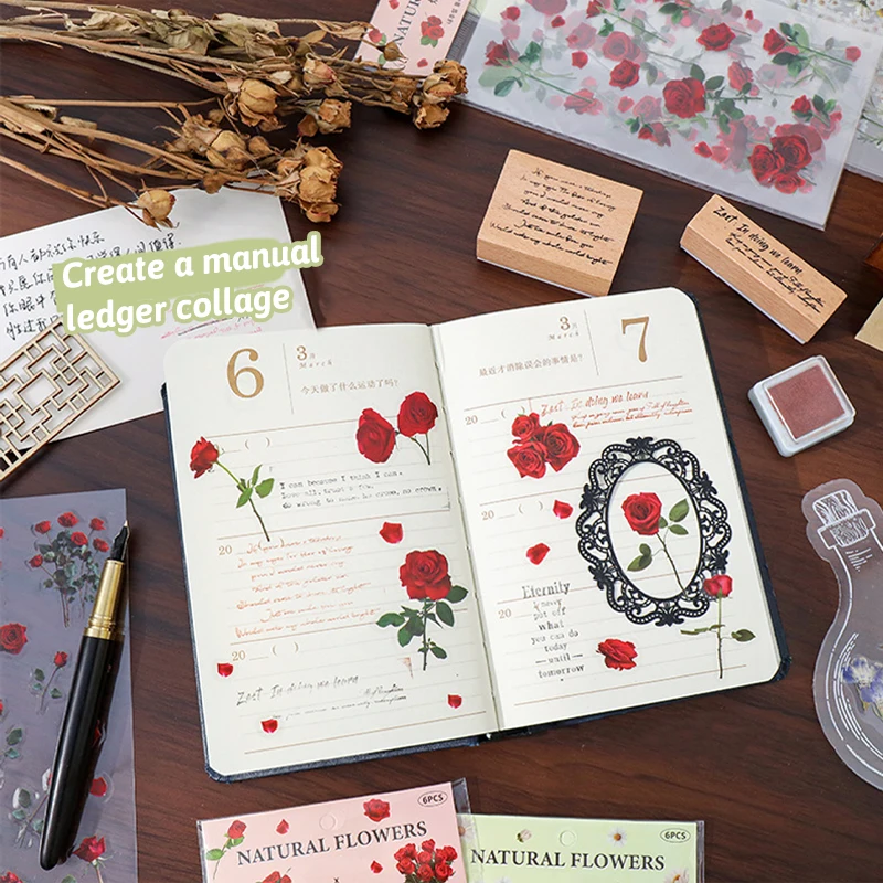 4 Packs 24 Sheets PET Transparent Plant Flower Stickers Waterproof Flower Style Sticker DIY Creative Decoration Sticker Toys